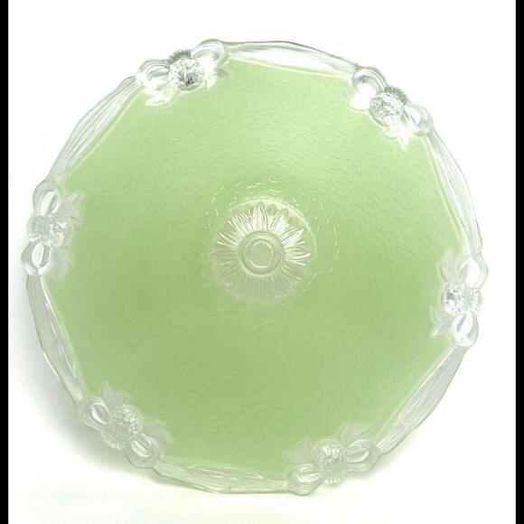 Other - Vintage Deco Green Textured Thick Glass Ceiling Shade Bow Ribbon Accent Deco 12"